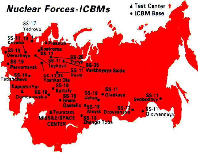 Рис. 5. Размещение Советских МБР в 70-80-х годах